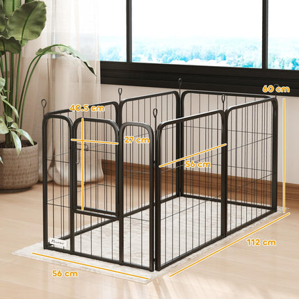 Heavy Duty 6-Panel Dog Playpen with Secure Door 60cm High for Indoor Outdoor - Black