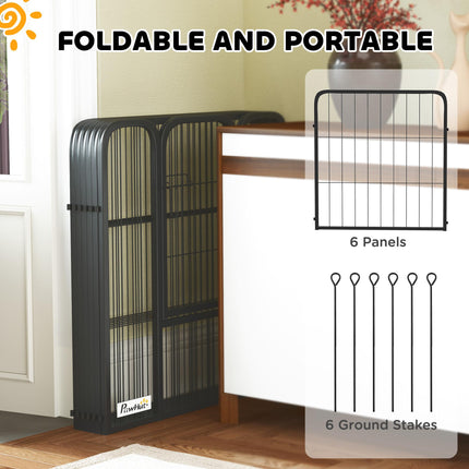 Heavy Duty 6-Panel Dog Playpen with Secure Door 60cm High for Indoor Outdoor - Black