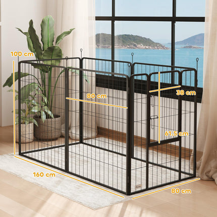 6 Panel Portable Dog Playpen with Door 100cm High for Large Dogs - Black