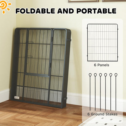 6 Panel Portable Dog Playpen with Door 100cm High for Large Dogs - Black