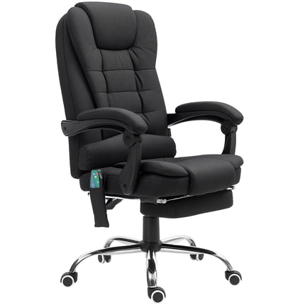 Heated 6-Point Vibration Massage Executive Ergonomic Office Chair with Recliner & Footrest - Black