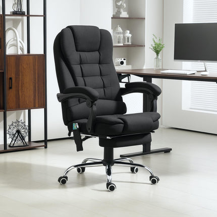 Heated 6-Point Vibration Massage Executive Ergonomic Office Chair with Recliner & Footrest - Black