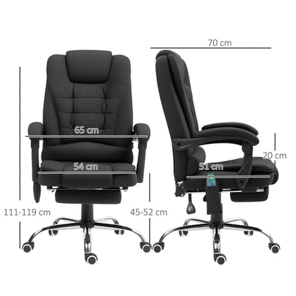 Heated 6-Point Vibration Massage Executive Ergonomic Office Chair with Recliner & Footrest - Black