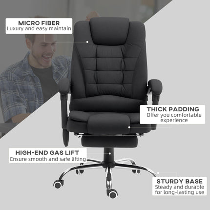 Heated 6-Point Vibration Massage Executive Ergonomic Office Chair with Recliner & Footrest - Black