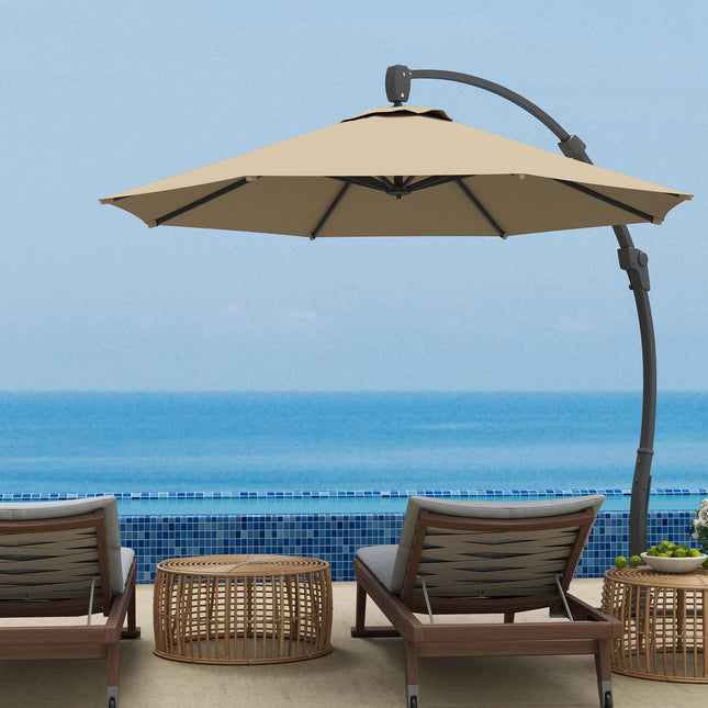 3 Metre Aluminium Cantilever Parasol with 360° Rotation - Khaki