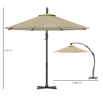 3 Metre Aluminium Cantilever Parasol with 360° Rotation - Khaki