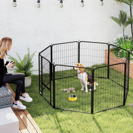 Heavy Duty 8-Panel Dog Playpen with Door for Medium Dogs 80cm High - Black