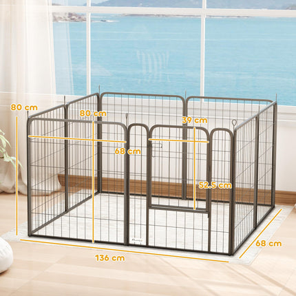 Heavy Duty 8-Panel Dog Playpen with Door for Medium Dogs 80cm High - Black