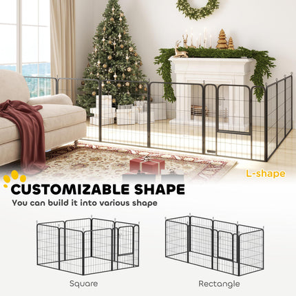 Heavy Duty 8-Panel Dog Playpen with Door for Medium Dogs 80cm High - Black