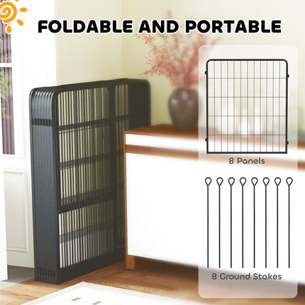 Heavy Duty 8-Panel Dog Playpen with Door for Medium Dogs 80cm High - Black