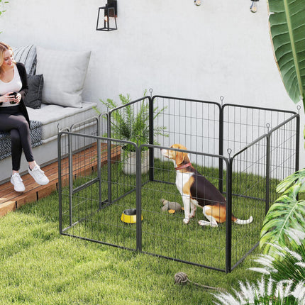 Heavy Duty 8-Panel Dog Playpen with Door for Medium Dogs 80cm High - Black