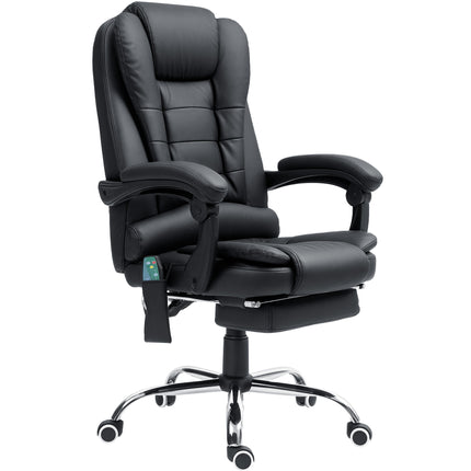 Heated 6-Point Vibration Massage Executive Ergonomic Office Recliner Chair with Footrest - Black