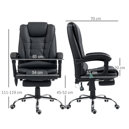 Heated 6-Point Vibration Massage Executive Ergonomic Office Recliner Chair with Footrest - Black