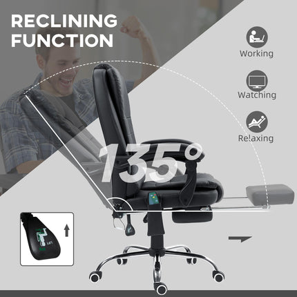 Heated 6-Point Vibration Massage Executive Ergonomic Office Recliner Chair with Footrest - Black