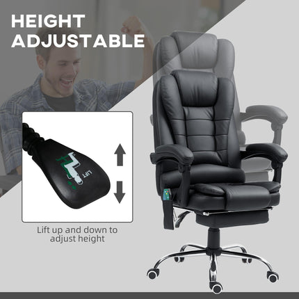 Heated 6-Point Vibration Massage Executive Ergonomic Office Recliner Chair with Footrest - Black