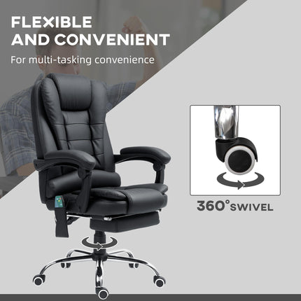 Heated 6-Point Vibration Massage Executive Ergonomic Office Recliner Chair with Footrest - Black