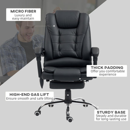 Heated 6-Point Vibration Massage Executive Ergonomic Office Recliner Chair with Footrest - Black