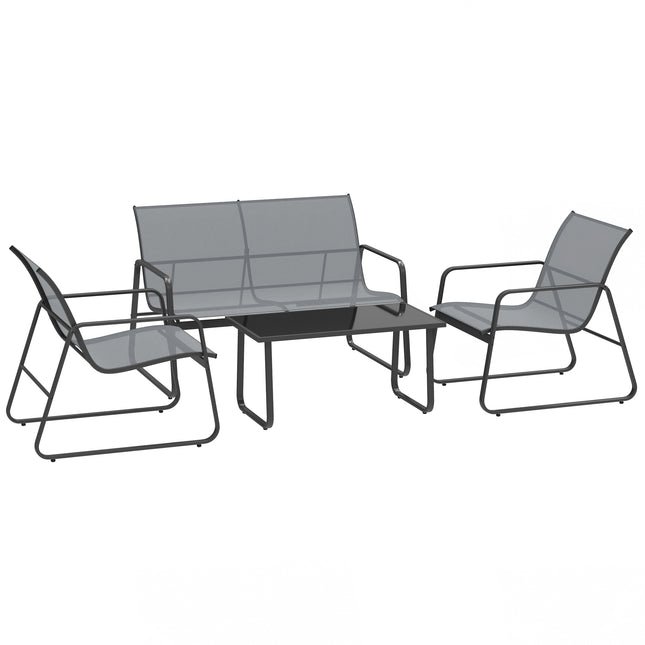 4 Piece Outdoor Garden Furniture Set with Double and Single Chairs & Glass Top Table - Light Grey