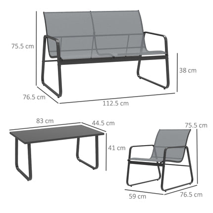 4 Piece Outdoor Garden Furniture Set with Double and Single Chairs & Glass Top Table - Light Grey