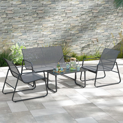 4 Piece Outdoor Garden Furniture Set with Double and Single Chairs & Glass Top Table - Light Grey