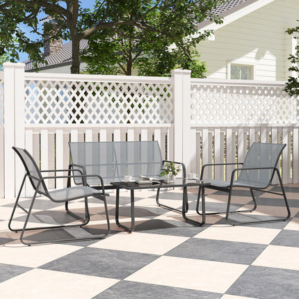4 Piece Outdoor Garden Furniture Set with Double and Single Chairs & Glass Top Table - Light Grey