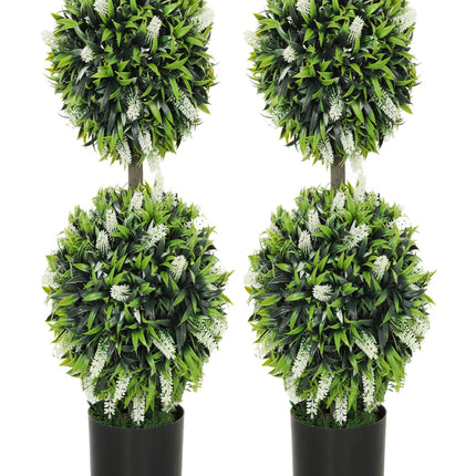 Set of 2 Artificial Decorative Ball Trees with Lavender Flowers, 70cm - White