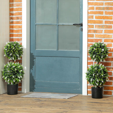 Set of 2 Artificial Decorative Ball Trees with Lavender Flowers, 70cm - White
