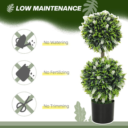 Set of 2 Artificial Decorative Ball Trees with Lavender Flowers, 70cm - White