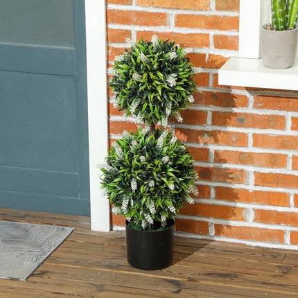 Set of 2 Artificial Decorative Ball Trees with Lavender Flowers, 70cm - White