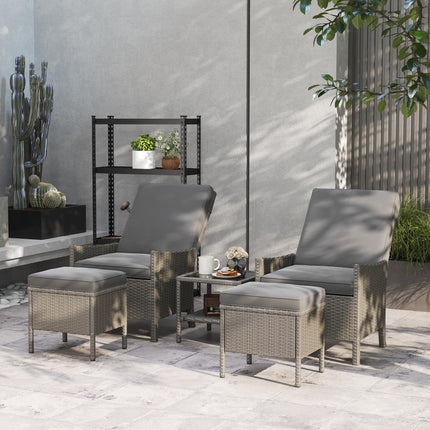5 Piece Rattan Garden Furniture Set with Adjustable Backrests - Dark Grey