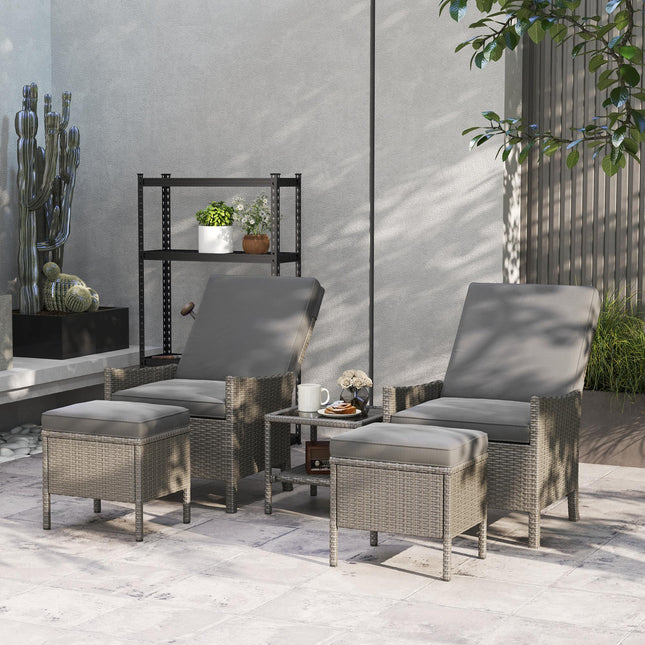5 Piece Rattan Garden Furniture Set with Adjustable Backrests - Dark Grey