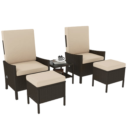 5 Piece Rattan Garden Furniture Set, Wicker Patio Sofa Set with 2 Armchairs, 2 F 1