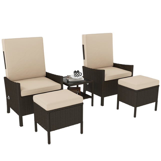 5 Piece Rattan Garden Furniture Set, Wicker Patio Sofa Set with 2 Armchairs, 2 F 1