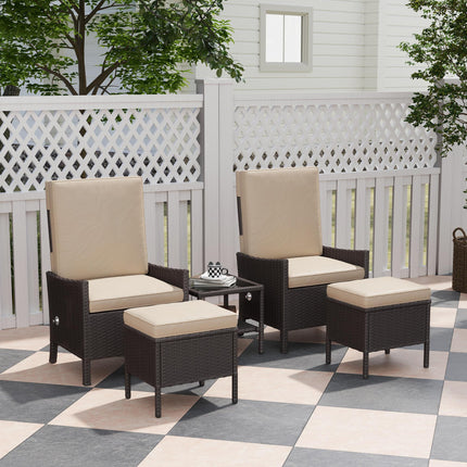 5 Piece Rattan Garden Furniture Set, Wicker Patio Sofa Set with 2 Armchairs, 2 F 1
