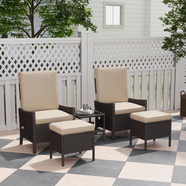 5 Piece Rattan Garden Furniture Set, Wicker Patio Sofa Set with 2 Armchairs, 2 F 1