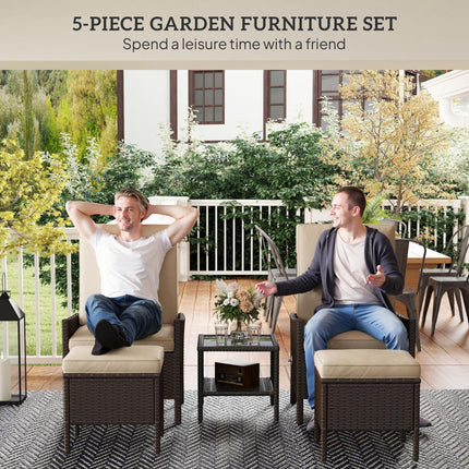 5 Piece Rattan Garden Furniture Set, Wicker Patio Sofa Set with 2 Armchairs, 2 F 1