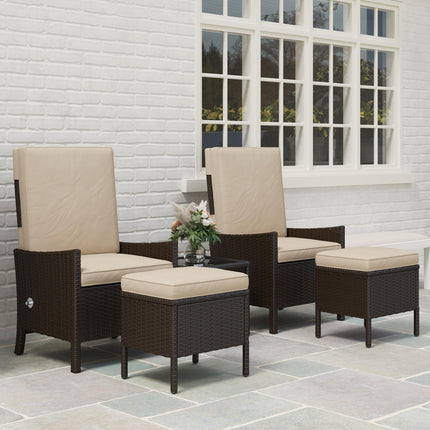 5 Piece Rattan Garden Furniture Set, Wicker Patio Sofa Set with 2 Armchairs, 2 F 1