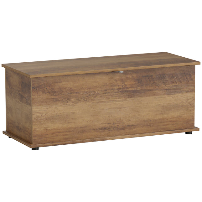 113L Storage Chest with Flip-Top Lid and Safety Hinges, Storage Trunk for Living Room and Entryway - Brown Wood Grain