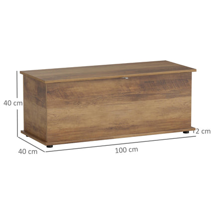 113L Storage Chest with Flip-Top Lid and Safety Hinges, Storage Trunk for Living Room and Entryway - Brown Wood Grain