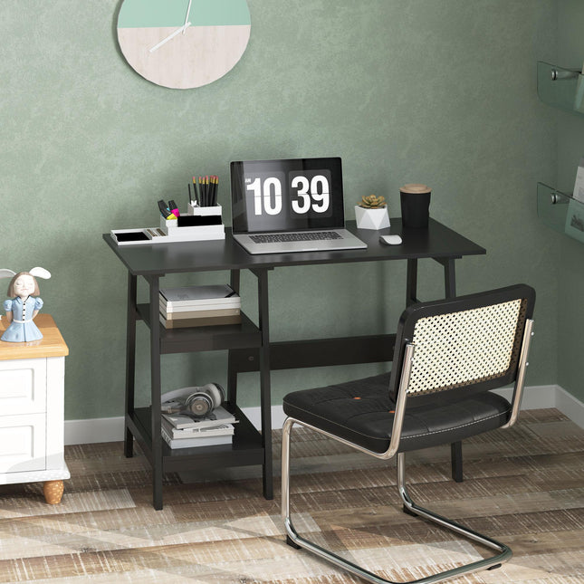 Compact Computer Desk with Storage Shelves, Study Table with Bookshelf, PC Table