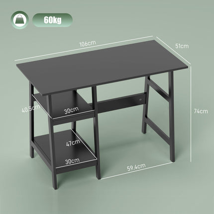 Compact Computer Desk with Storage Shelves, Study Table with Bookshelf, PC Table