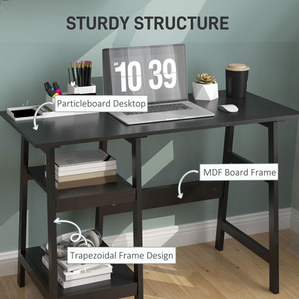 Compact Computer Desk with Storage Shelves, Study Table with Bookshelf, PC Table