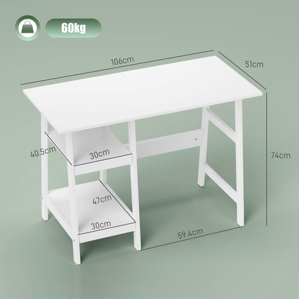 Compact Computer Desk with Storage Shelves, Study Table with Bookshelf, PC Table