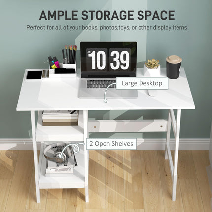 Compact Computer Desk with Storage Shelves, Study Table with Bookshelf, PC Table