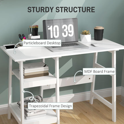 Compact Computer Desk with Storage Shelves, Study Table with Bookshelf, PC Table