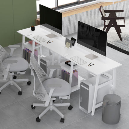 Compact Computer Desk with Storage Shelves, Study Table with Bookshelf, PC Table
