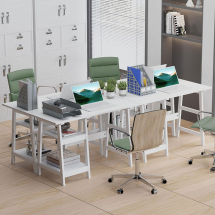 Compact Computer Desk with Storage Shelves, Study Table with Bookshelf, PC Table