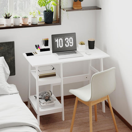 Compact Computer Desk with Storage Shelves, Study Table with Bookshelf, PC Table