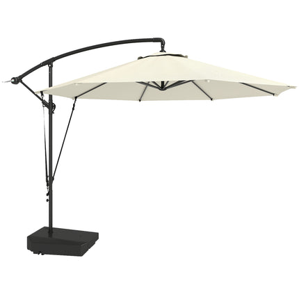 3m Garden Cantilever Parasol with Fillable Base, Wind Straps, Crank Handle & Tilt, UPF50+ Sun Shade - Cream