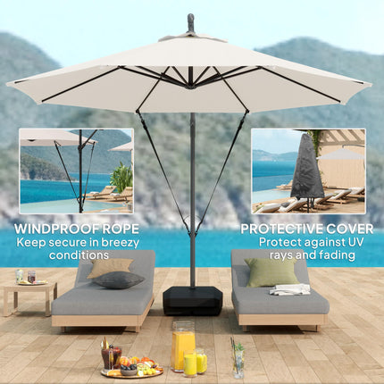 3m Garden Cantilever Parasol with Fillable Base, Wind Straps, Crank Handle & Tilt, UPF50+ Sun Shade - Cream